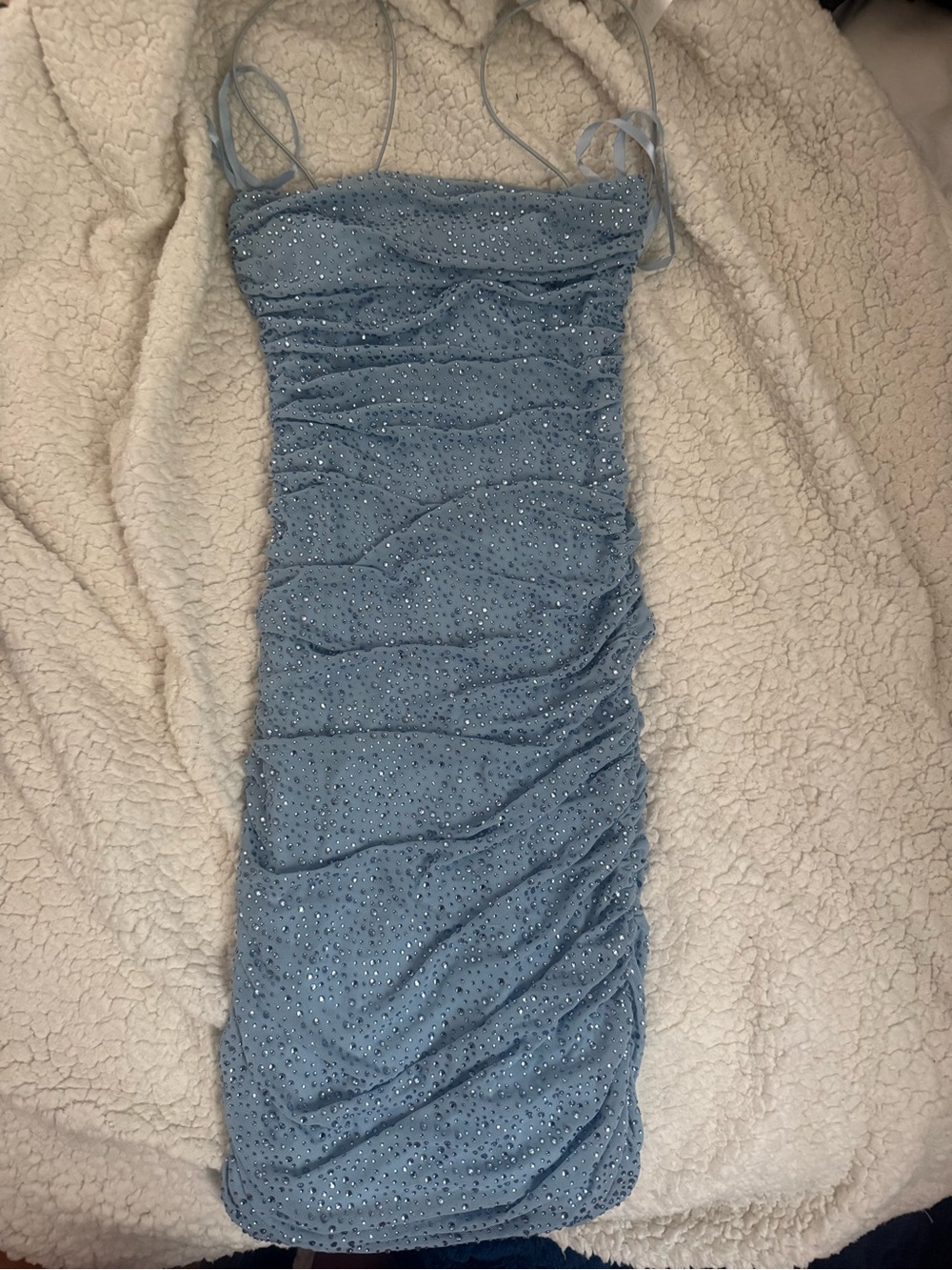 Windsor Light Blue Sequin Ruched Mini Dress